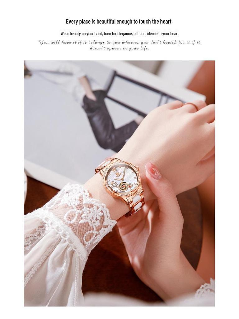 Olitis Women's Automatic Diamond Mechanical Watch with Musical Note Dial