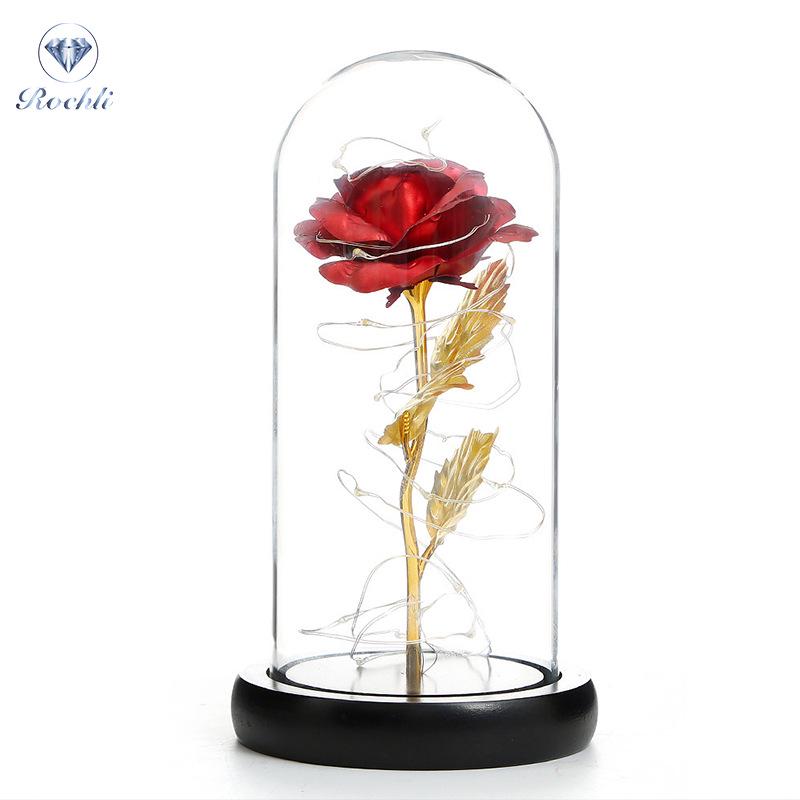 Gold Foil Rose Eternal Flower Glass Cover Gift for Valentine's Day, Christmas, New Year