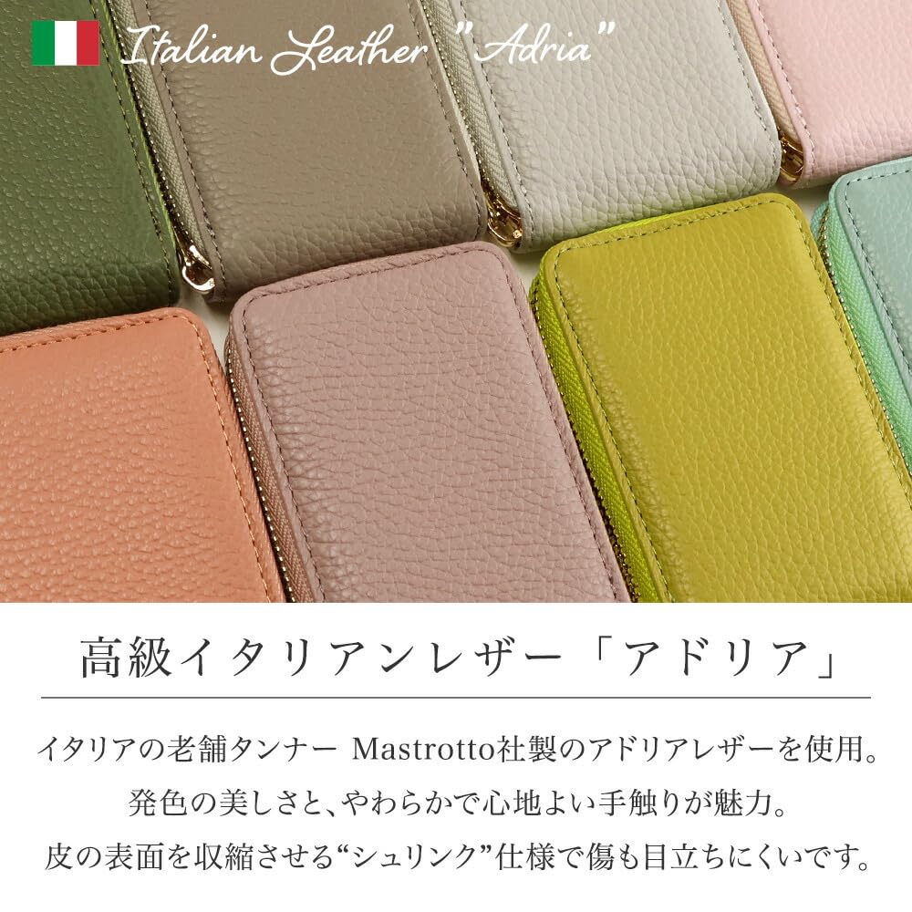 Pragma Women's Bellows Card Case, Vertical, Genuine Leather, Holds Many Cards, Italian Leather Wallet with Round Zipper (Ivory)