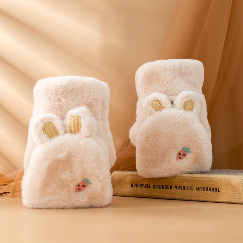 Пушистые зимние перчатки без пальцев с откидной верхней частью в виде ушек кролика