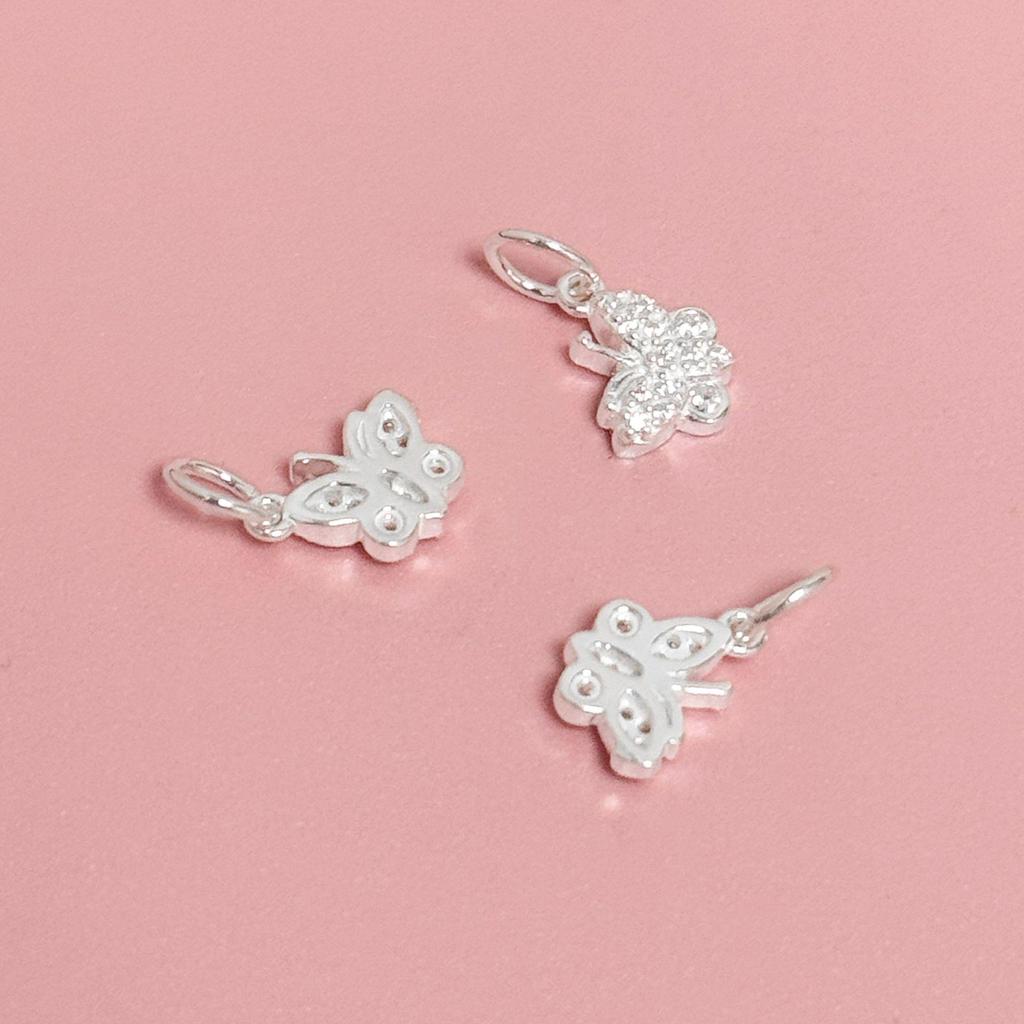 S999 Sterling Silver Butterfly Diamond Pendant Charm for DIY Crystal Bracelet & Necklace Beading.