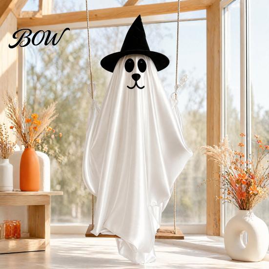 Reusable Halloween Party Decorations Hanging Ghost for Outdoor Decoration, Cute Flying Satin White Scary Prop Home, Tree, Porch, Patio, Lawn, Garden,