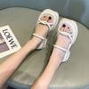 2025 Summer New Square Head Slippers Women Wear Stepping On Shit Beach Shoes Versatile Internet Celebrity Cool Slippers Thick Sole