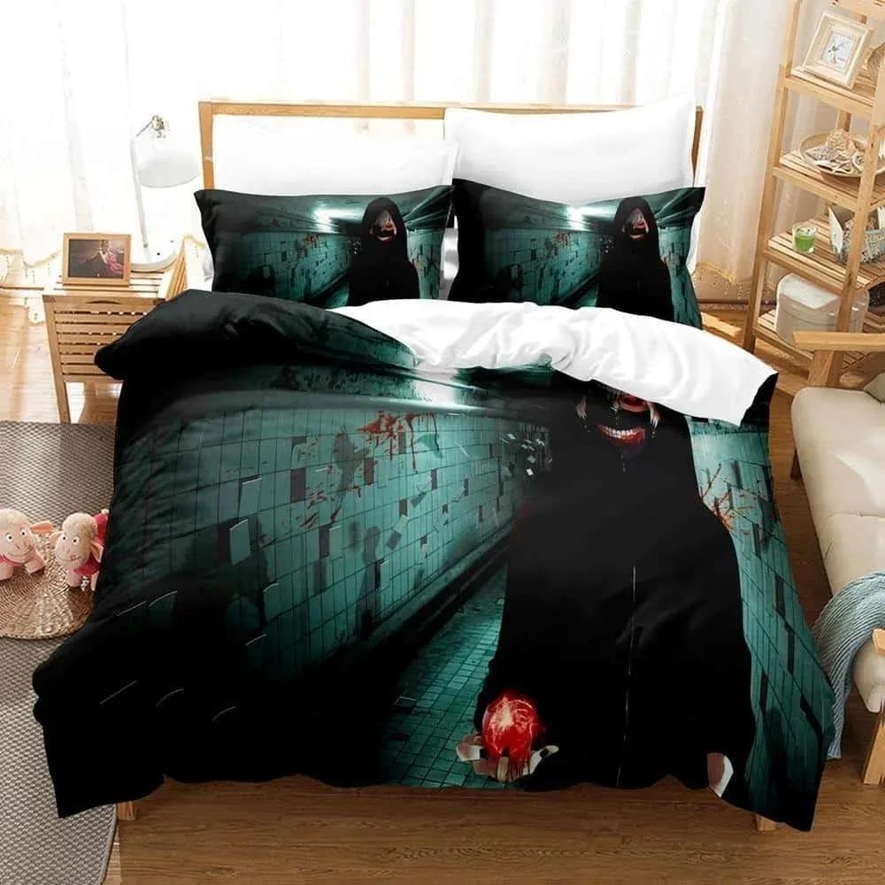 3D Print Anime With Bed Linen Collection Tokyo Ghoul Bedding Collection Single Twin Full Queen King Size Bed Collection Aldult Kid Bedroom Duvetcov