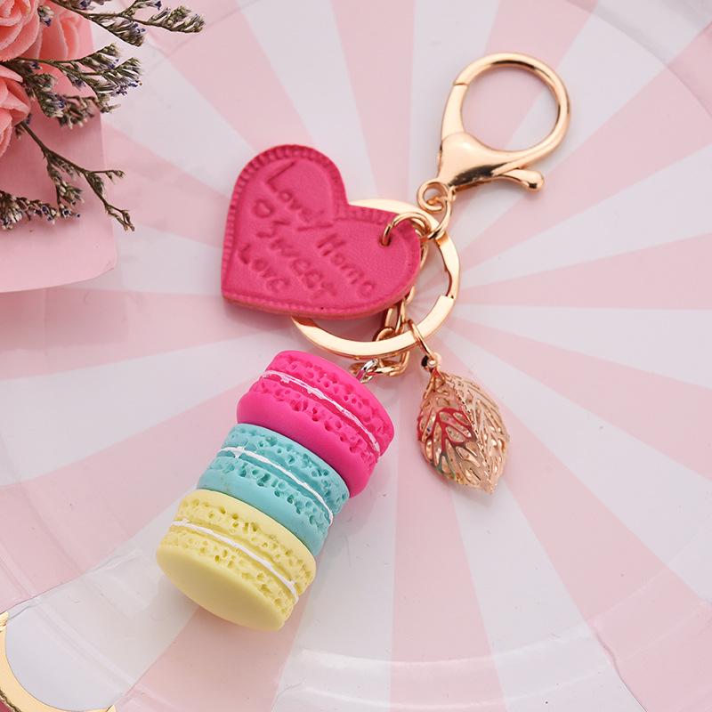 Neuer Kuchen Schlüsselanhänger Mode Auto Schlüsselanhänger Damen Tasche Anhänger Zubehör Frankreich Kuchen Macarons mit Eiffelturm Schlüsselanhänger Geschenk Schmuck
