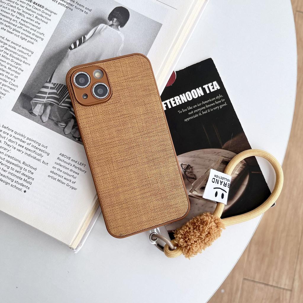 Cloth Patterned Smiley Face Wrist Strap Hanging Rope Phone Case for IPhone 16, 15 Promax Protective Case, 14 Women