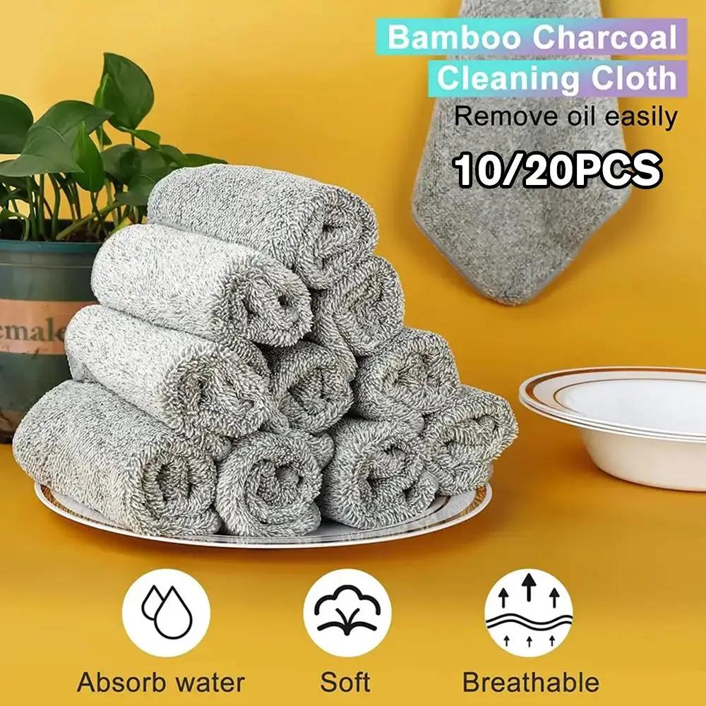Bamboo Charcoal Fiber Cleaning Cloth Rags Non-Stick Oil Water Absorption Washing Kitchen Towel Household Cleaning Wiping Tools