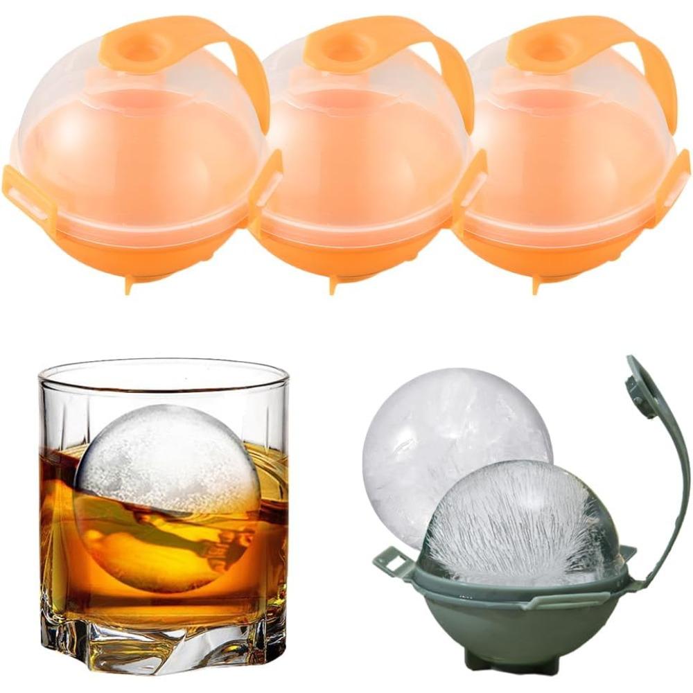 Sphere Ice Mold, Ice Ball Maker Mold, Ice Molds Sphere Ice Cubes for Whiskey, Cocktails, Bourbon and Drinks (Orange, 3pcs)