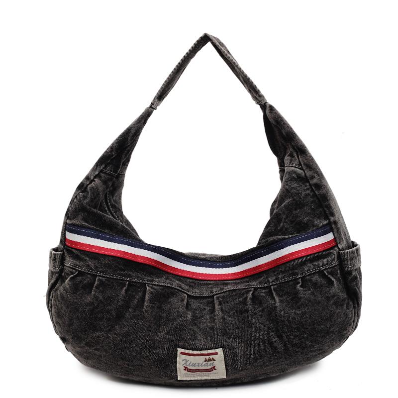 

Джинсовая сумка большой вместимости, сумка через плечо, женская сумка-тоут, сумка на плечо для通勤 чёрный