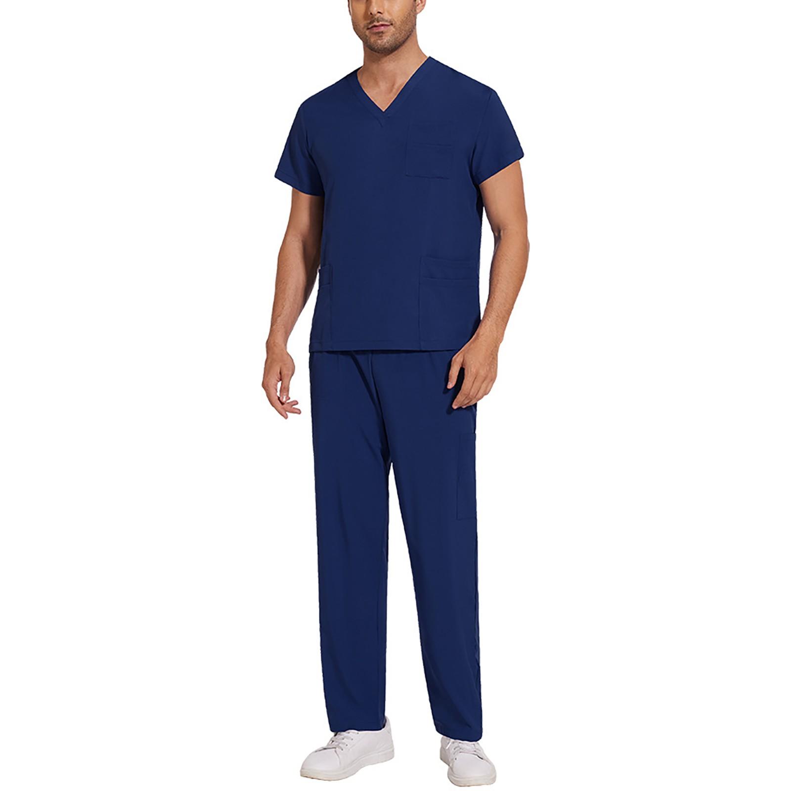 

Однотонный рабочий костюм униформа для мужчин крест V-образный вырез короткий рукав забавные футболки рабочая одежда футболка с карманами L