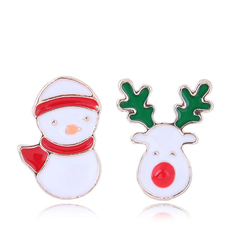 Cute Little Santa Elk Gift Earrings, Flash Diamond Christmas Tree Snowman Earrings