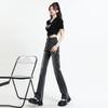 Retro Schlagjeans 2025 neues Design hohe Taille und dünne schwarze graue Bodenwischjeans Damen