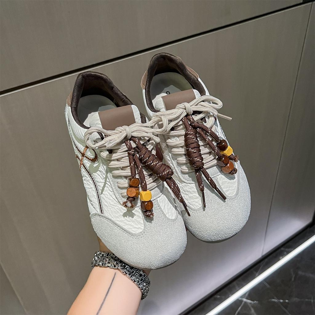 2025 Summer and Autumn New Leather Inner Height Increase German Training Shoes Women's Versatile Lightweight Soft Sole Retro Campus Sports Forrest Gum