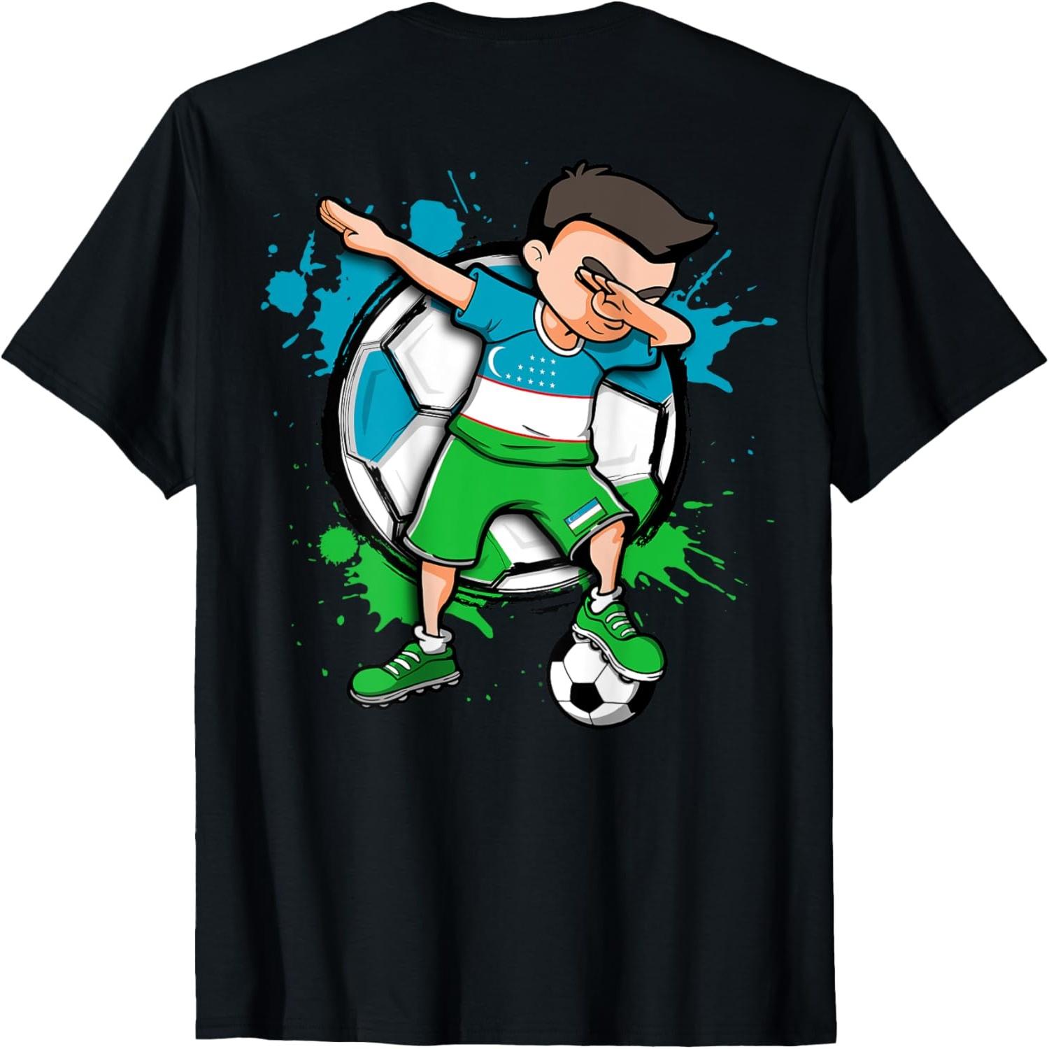 Dabbing Soccer Boy Uzbekistan Football Fan Jersey Flag Sport T-Shirt(1) S
