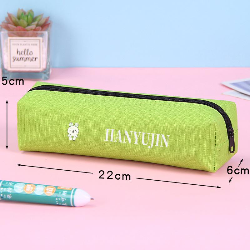 Green Canvas Cartoon Pencil Case, 22cm Stationery Bag with Simple Zipper