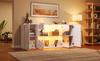 160×35×70cm Sideboard with RGB LED Lighting, White High Gloss, Display Cabinet 4 Doors (2 Safety Glass), Adjustable Shelves, 6 Storage Compartments