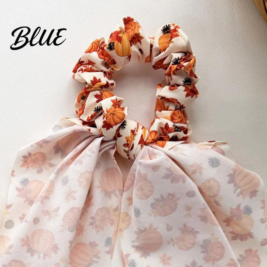 Decorative Hair Accessories for Autumn Outings Fall Pumpkin Maple Leaf Tie Women, Bow Knot Ribbon Ponytail Stylish Bowknot Holder, Soft Fabric Elastic
