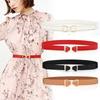 Lady Simple Elastic Thin Waistband Bowknot Interlock Buckle PU Leather Belt Cummerband