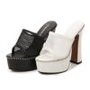 New mesh waterproof table size high heels thick heel outer wear fairy fashion one-word sandals