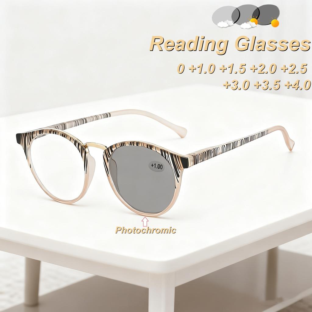 Latest Fashionable HD Photochromic Women's Reading Eyewear Ultra Light Neutral High Quality Stripe Anti Blue Light Eyewear