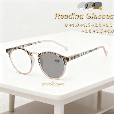 New Fashionable Hd Photochromic Women'S Reading Glasses Ultra Light Neutral High Quality Stripe Anti Blue Light Glasses