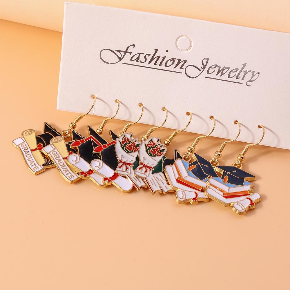 4pairs Cute Mortarboard Dangle Earrings for Women Girls Doctorial Hat Drop Earrings Graduation Jewelry Gifts