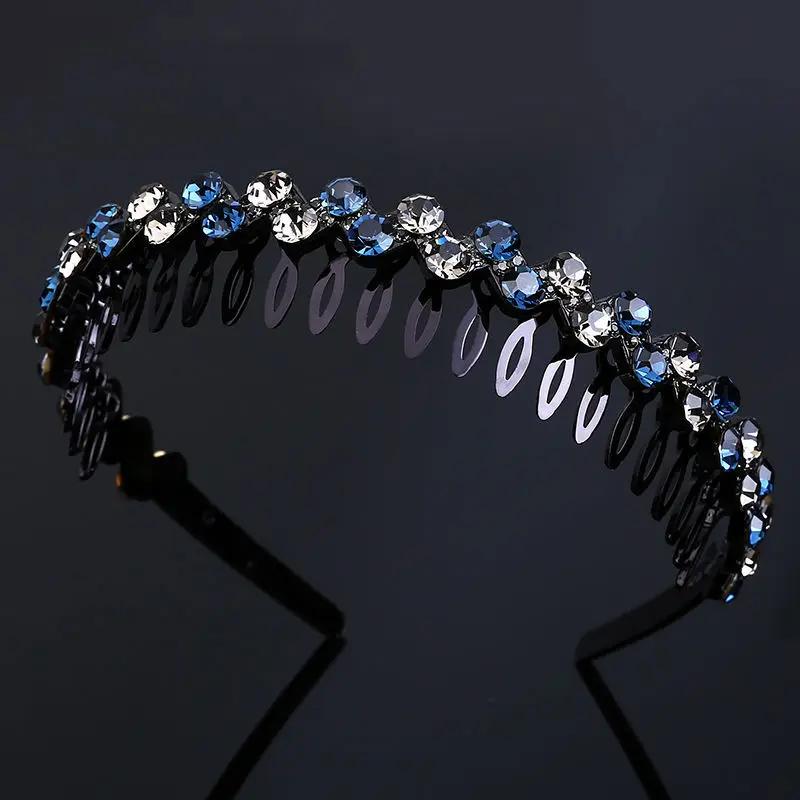 Unisex Hoop Top Metal Double Bangs Flower Rhinestone Hair Accessories Hairband Bezel Headband Men Women Hair Band Sports Hair