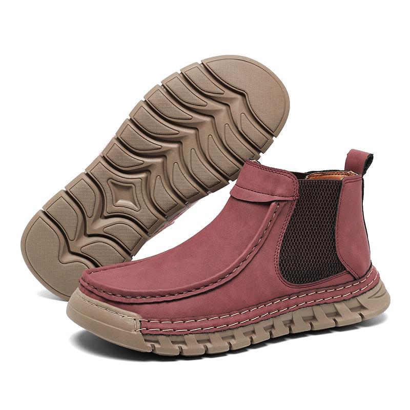 

Women s PU Leather Ankle Boots Lightweight Soft Sole Walking Shoes Hand-stitched Non-slip Casual Footwear 44 червоний