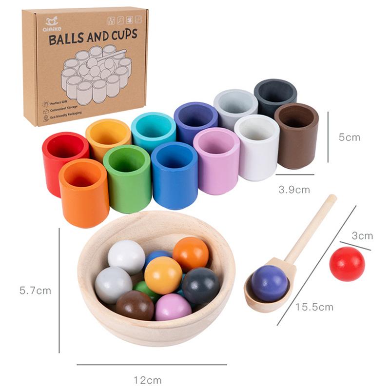 

Balls in Cups Montessori Wooden Toys Color Sorting Game Matching Bowls and Saucers Fine Motor Skills Education Toys for Toddlers
