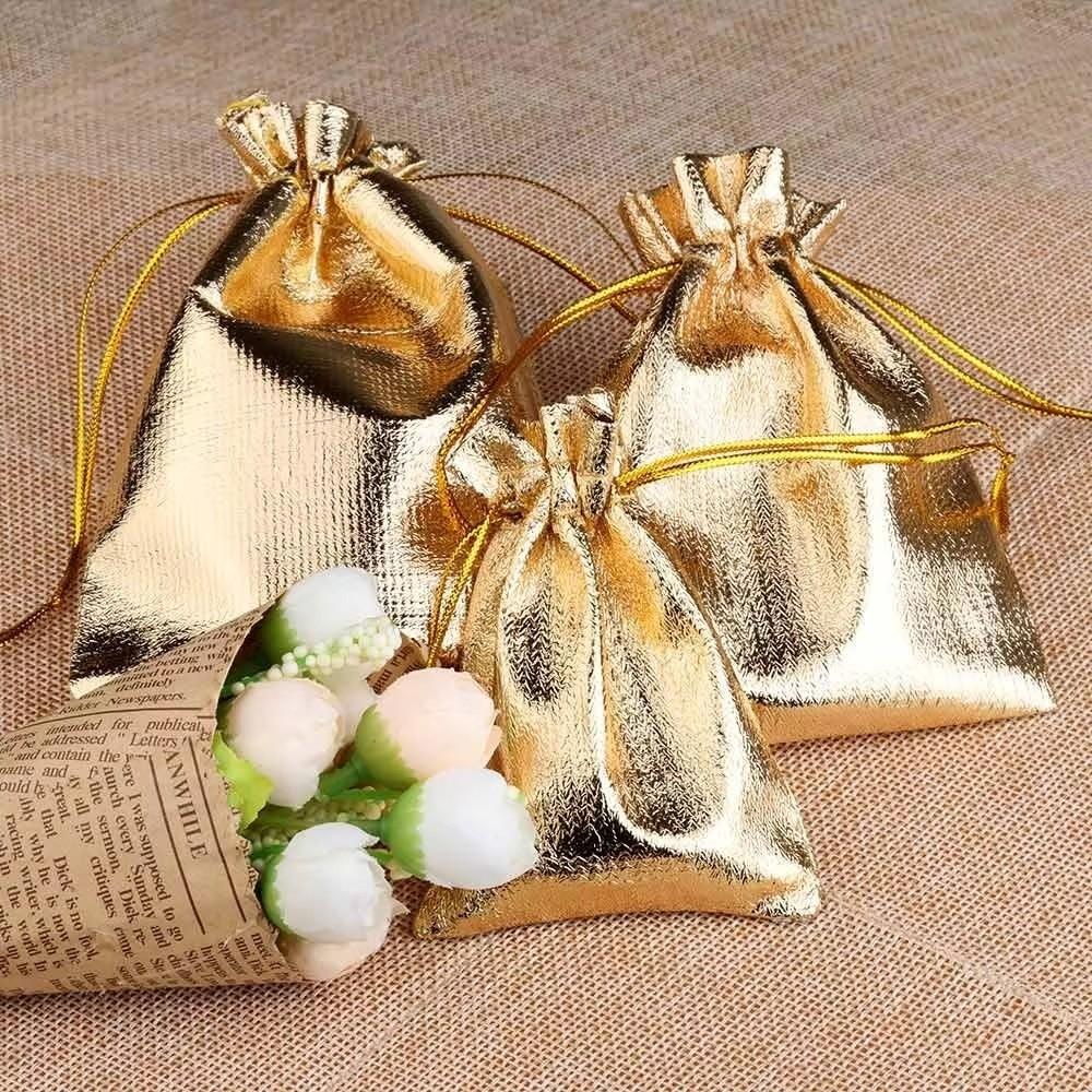 20PCS Foil Material Gift Bags Gold Silver Color Jewelry Bags Luxury Cloth Gift Bags  Christmas Party