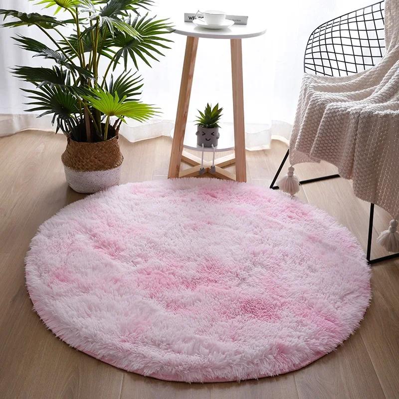 Rainbow Colorful Soft Fluffy Carpets Girl Round Hairy Area Rug for Bedroom Decoration Carpet Shaggy Bedside Mat Princess Style