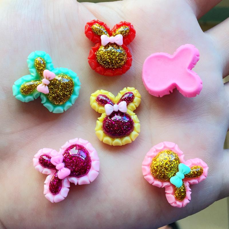 Mix 19*22mm 12pcs rabbit Dust Bling Resin Flat Back Cabochon for Hair Bow Center Scrapbooking A07