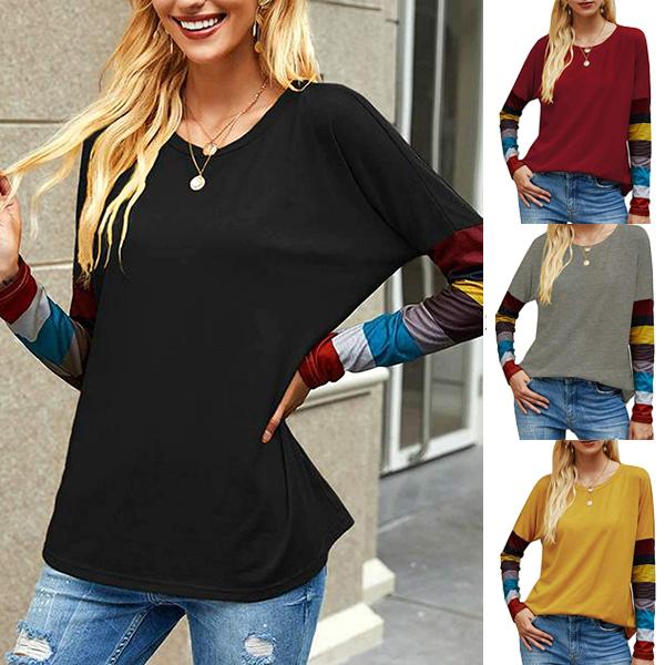 

Женщины с длинным рукавом Цвет Блок Рубашка Повседневная команда Шея Свободная блузка Осенние топы