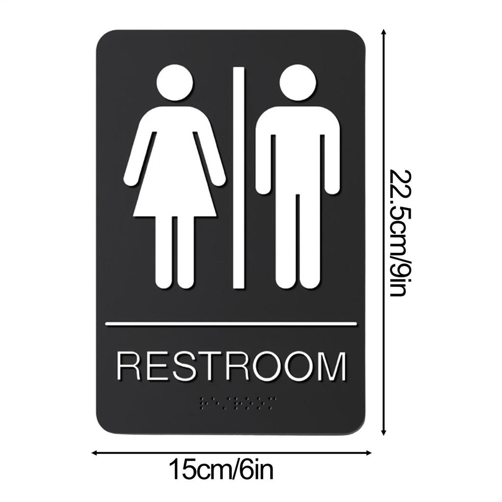 Business Restroom Signage 22.5x15cm Modern Self-Adhesive Tag ADA Braille Restroom Signage Gender Neutral Restroom Signage