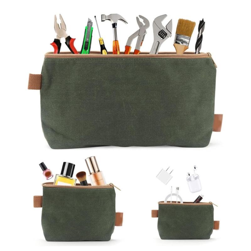 3 Piece Multipurpose Canvas Tool Bag Heavy Duty Zipper Pouch Tool Organizers Set for Hardware Storage and Organization