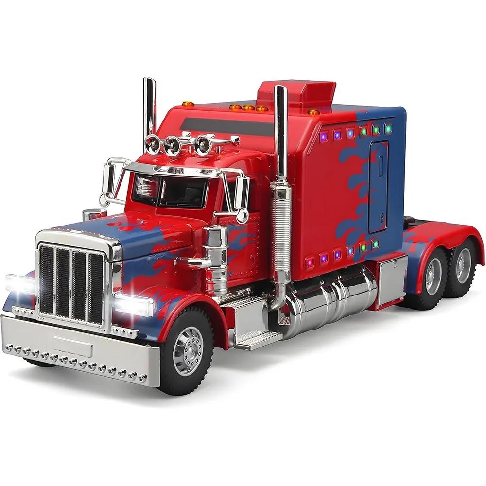 Funny 1:24 American Truck Model Sound And Light Vehicles Gifts Container Truck Simulation Alloy Heavy Truck Model Decoration