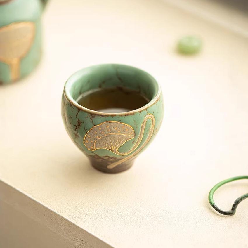 Lotus Birth Episode 2 Moss Green Glazed Ceramic Tea Cup - Anti-scalding Single Host Cup in Gift Box