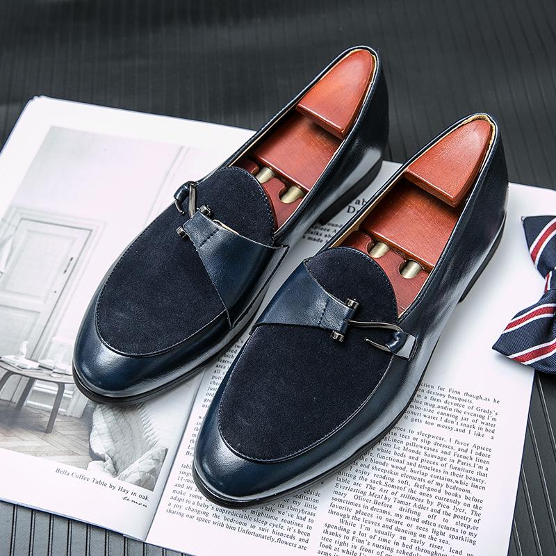 Men s Plus Size British Style Slip-on Leather Shoes - Spring Casual and Trendy 47 синий