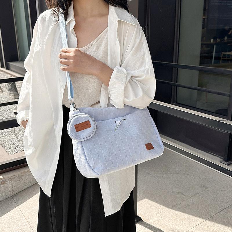 Shangxin Spring Large Capacity Canvas Tote Bag Checked Mother and Child Bag Versatile Casual One Shoulder Portable Tide Bag