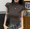 2025 Women's Slimming Korean Style Solid Color Half High Neck Short Sleeve T-shirt for Early Autumn
