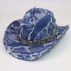 European and American Retro Blue Western Cowboy Hat Women's Spring Summer Travel Sun Protection Big Brim Sun Hat Burr Edge Knight Hat Men