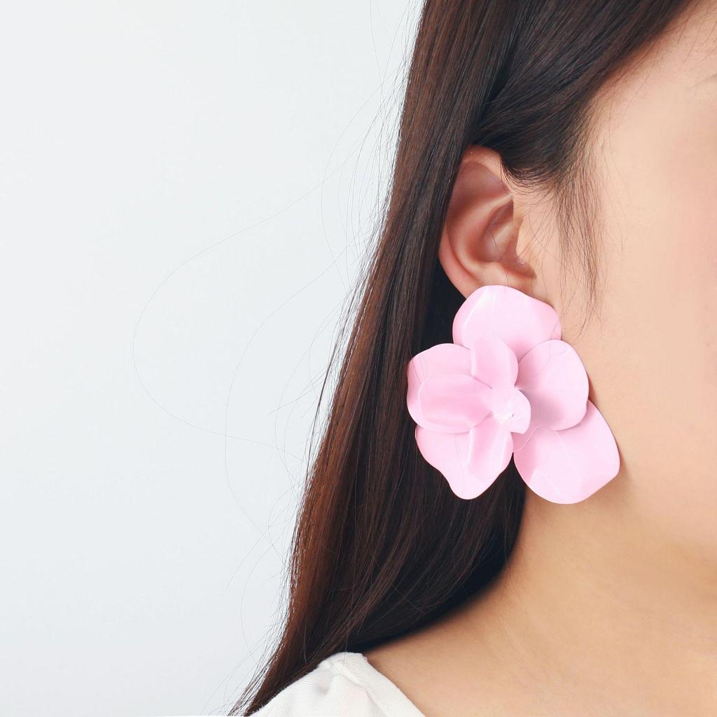 Pinkdudu Candy Color Zinc Alloy Layered Flower Stud Earrings Drip Glazing Earring Summer Jewelry PD2196