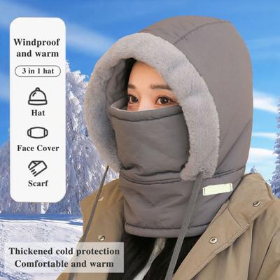 Winter-Fahrradmütze mit integriertem Gesichtsschutz und Nackenwärmer, winddicht, dicker Plüsch, umfassend schützender Outdoor-Schal, Kopfbedeckung für kaltes Wetter