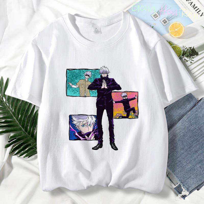 Japonské tričko Manga Jujutsu Kaisen Top Dámské Anime Gojo Satoru Tričko s potiskem Funny Gojo Cat Grafika Tričko Kawaii Neformální topy