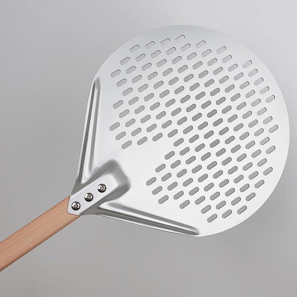 12/14 Inch Round Pizza Turning Peel Hard Anodized Aluminum Perforated Pizza Paddle with Wood Handle Homemade Oven Pizza Shovel