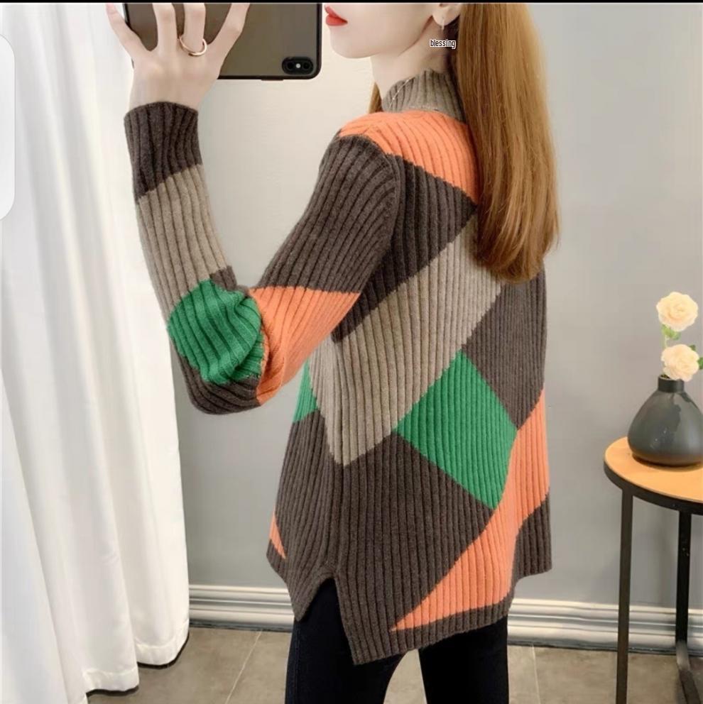 Women's Thick Warm Sweater - Autumn/Winter 2025 High Neck Loose Knit Pullover