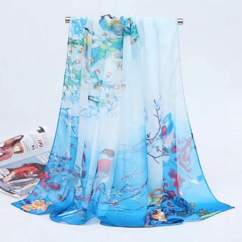 1pc Chiffon Scarf 150*50cm Print Floral Multi-style Women Sunscreen Long Shawl