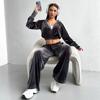 Fashion Women's Clothing Suit Velvet Solid Color Autumn and Winter Casual Zipper Stand-up Collar Long-sleeved Trousers Two-piece Set Women