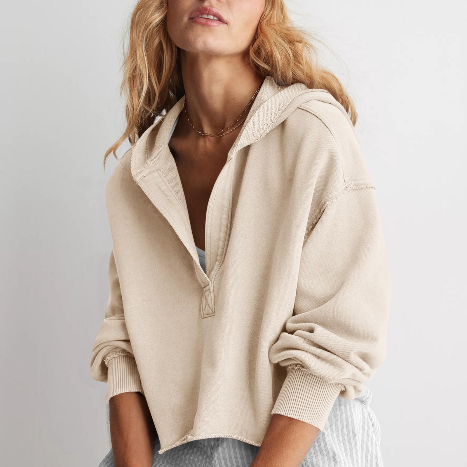 Женская модная однотонная свободная кофта с V-образным вырезом и длинными рукавами — фото 9