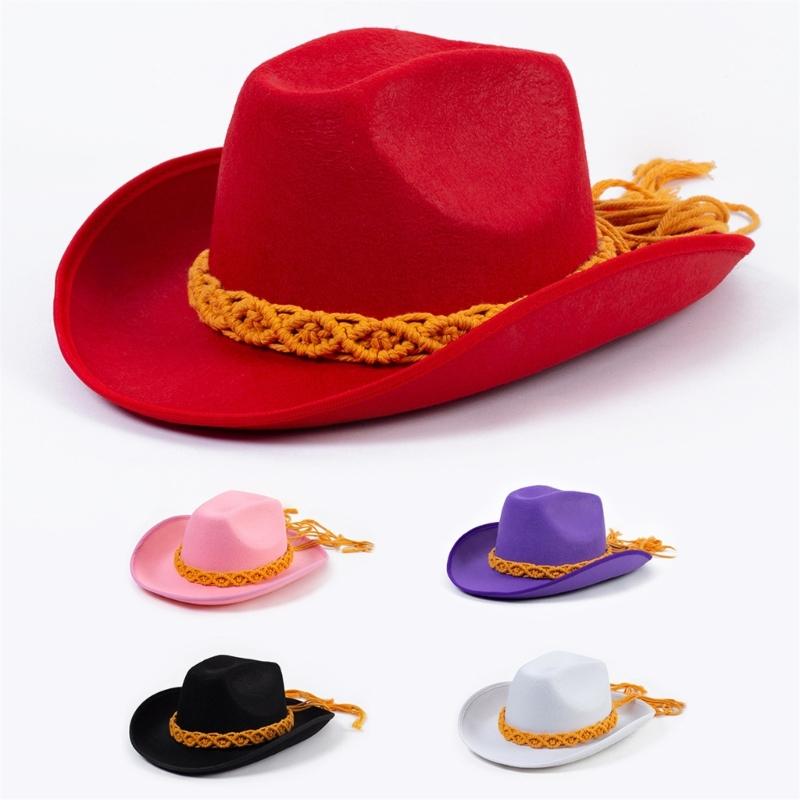 Lightweight Cowboy Hats Ethnic Style Women Wear Resistant Cowboy Hats with Weaving Hat Rope Adult Outdoor Sunproof Hat